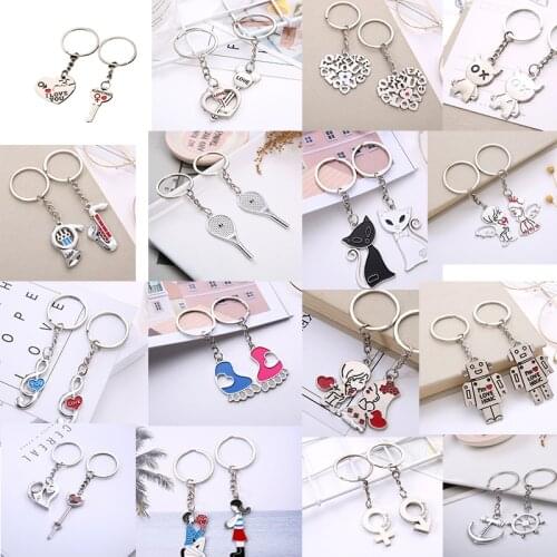 2Pcs/set Love Heart Keyring Couple Keychain Family Key Ring Gifts Keyring Key Chain Pendant Jewelry Valentines Day Gift