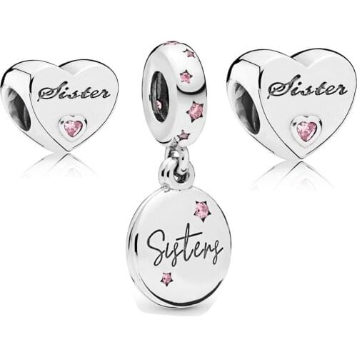 100% 925 Sterling Silver Forever Sisters Hanging Charm Pack Beads for Jewelry Making Fits Original Pandora Charms Bracelet