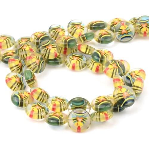 12mm Charm Pattern Flat Round Beads Lampwork Glass Beads Spacer Loose Beads For Jewelry Making DIY Bracelet Necklace