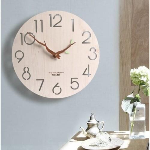 Hollow Wooden Wall Clock Modern Design Trunk Pointer Nordic for Child Room 3D Clocks Retro Watch Home Decor Leaf Glowing 12 inch