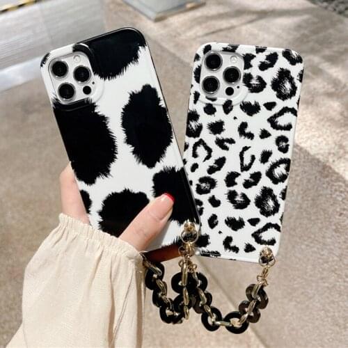 Punk Style Wrist Chain Phone Cases For iPhone 12 Mini 11 Pro MAX 7 8 Plus X XR XS Max Black White Leopard Bracelet Soft Cover
