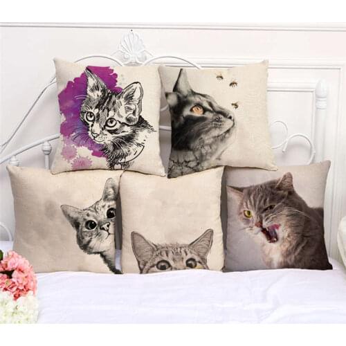 Throw Pillow Cases Cute Cat Dog Anime Animal Cushion Cover 45cmx45cm Home Living Room Decoration Linen/Cotton Pillowcover Decor