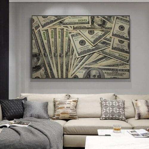 US Dollar Currency Money Art Posters and Prints on Canvas Painting Nordic Dollar Bill Wall Art Picture for Living Room Decor