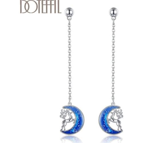 DOTEFFIL 925 Sterling Silver/18K Gold Santa Snowflake Moon AAA Zircon Earrings Charm Women Jewelry Fashion Wedding Party Gift