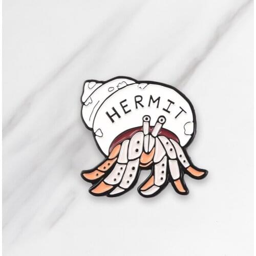 Hermit crab Enamel Brooches Cartoon Lovely Animal Button Pins for clothes bag Badge Introvert Jewelry Gift for friends kids