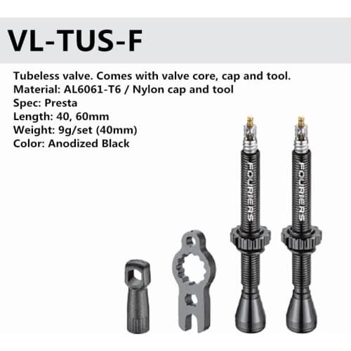 FOURIERS VL-TUS-F MTB Road Bike Vacuum Tire Nozzle Bicycle Tubeless Presta Valve Stem NO Tubeless valve Extender 40mm 60mm