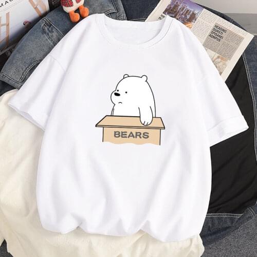 100% Cotton Summer Harajuku y2k Tshirt Anime Kawaii White Little Bear Pattern Casual T Shirt Women Loose Oversized T-shirts Tops