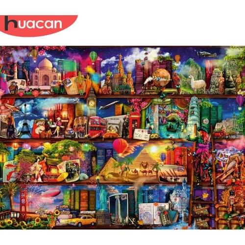 HUACAN DIY Diamond Painting The World Of Books 5D Embroidery Cross Stitch Landscape Home Decor Handmade Diamond Art