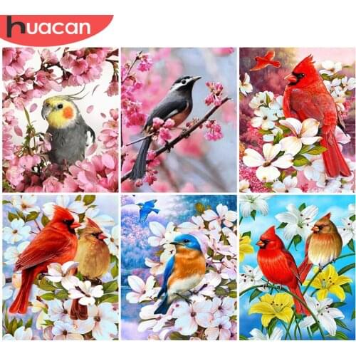 HUACAN DIY Frame Painting By Numbers Bird Animal Acrylic On Canvas Wall Art Picture By Numbers Flower For Living Room