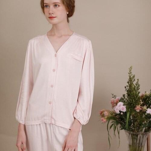 2 Pieces New Women Autumn Pajamas Set Thin Casual Elegant Long Sleeve Sleepwear Pink Solid Female Home Clothes Slim Style Suit