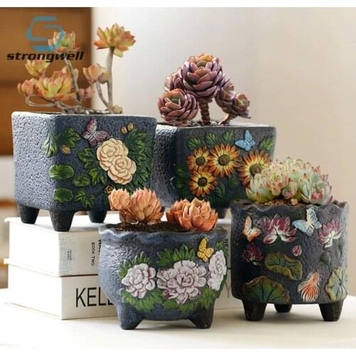 Creative Home Garden Accessoriess Painted Vintage Ceramic Succulent Flower Pot New Design Balcony Garden Planting