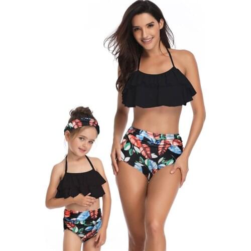 Parent-Child Swimsuit Girls Bikini Parent-Child High-Waist Ruffled Swimwear Mother Daughter 2-12 Years Old
