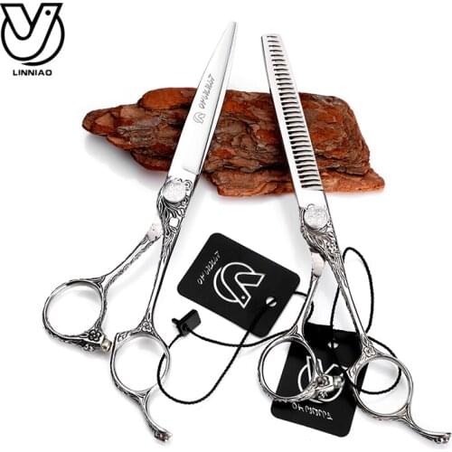 LINNIAO 6 inch Cutting Thinning Styling Tool Hair Scissors Stainless Steel Salon Hairdressing Shears Regular Flat Teeth Blades