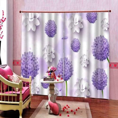 Fashion Custom 3D Blackout Curtain Fantasy purple flowers For Living room Bedroom Blackout Window Drapes Home Decor Sets