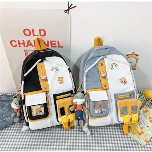 Summer Contrast Color Fashion Women Backpack Multi-pocket Large Capacity School Bag For Girls Leisure Travel School Backpack