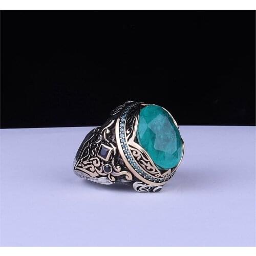 Semi-Precious Natural Gemstone 925 Sterling Male 925 K Silver Ring