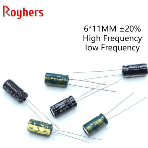 20Pcs 6*11 High Frequency Low ESR Aluminum Electrolytic Capacitor Kit 10V 50V 16V 25V 10UF 47UF 100UF 220UF 680UF Assorted Set
