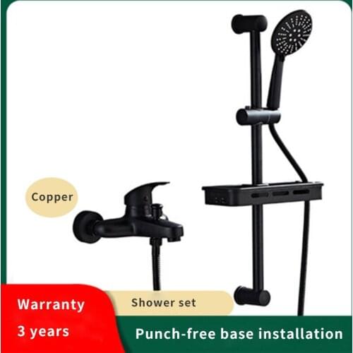 Bathroom Shower Set Full Copper Black In-Wall Household Simple Shower Booster Shower Nozzle Shower Water Heater Hose Shower Head