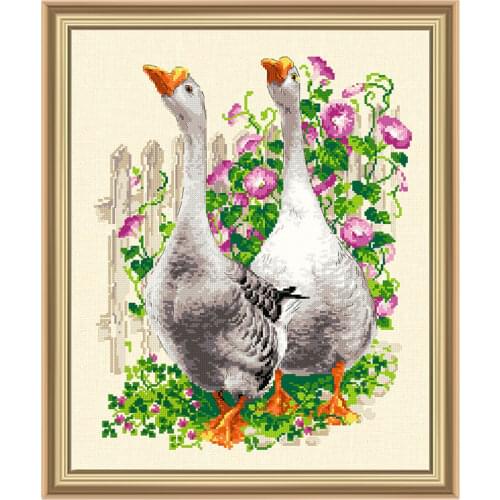 Two big white geese 14 Count cross stitch kit embroidery DIY needlework High Quality
