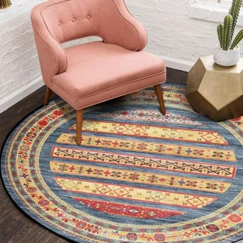 Retro American Living Room Non-Slip Floor Mat Ethnic Geometric Printed Round Area Rugs Bedroom Childrens Play Tent Game Carpets