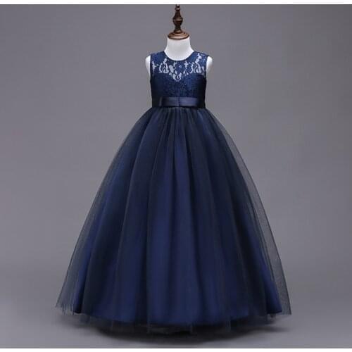 2020 New Girls Party Dress Kids Sleeveless Lace Tulle Long Maxi Party Wedding Dress Formal Kids Clothes Ball Gown