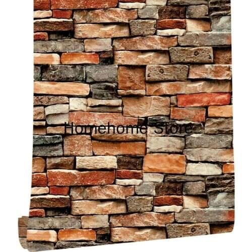 Wallpaper Self Adhesive Red Multi Rust Stone Faux Brick Wallpapers Murals Home Kitchen Bathroom Decoration