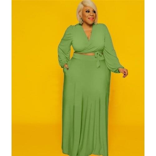 Fall 2 Piece Sets Womens Outfits Plus Size Long Sleeve Crop Top Set High Waist Skirt Elegant Matching Set Wholesale Dropshipping