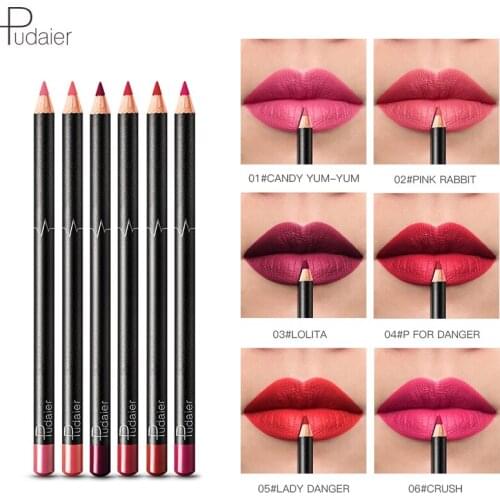 Pudaier Lip Liner Pencil Nude Matte Lipliner Moisturizing Waterproof Long Lasting Lipstick Liner Professional 6 Colors Makeup