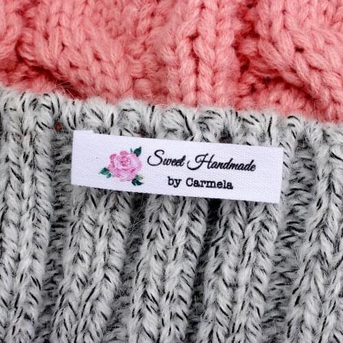 Custom Sewing Labels, Personalized Brand , Organic Cotton Ribbon Labels, Flowers (MD3032)