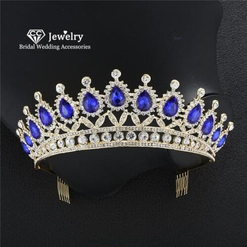 CC Crown Tiara Hairbands Headband Big Crowns With Comb Wedding Hair Accessory for Women Bride Water Drop Rhinestone Gift YQ13