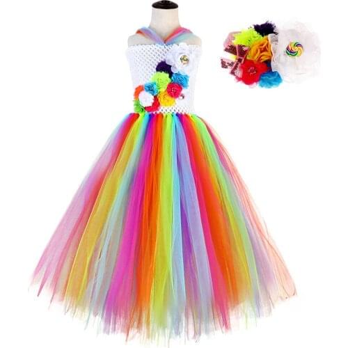 Fluffy Kids Girl Summer Clothes Flower Girls Birthday Party Dress Lollipop Candy Pattern Halloween Costume for Kids Tutu Dress