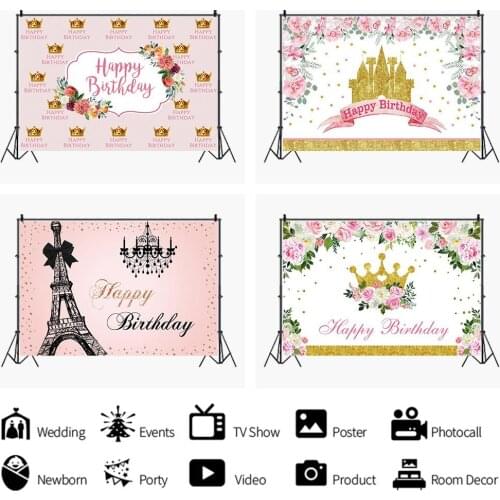 Pink Castle Crown Tower Girl Birthday Backdrops Artistic Photos Background Decorations for Kids Party Photography Props