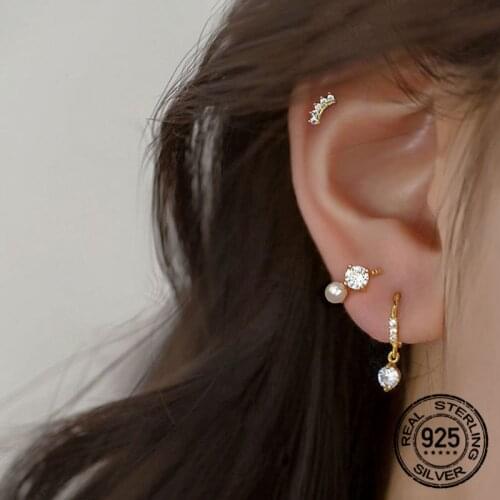 S925 Silver Pearl Diamond Stud Earrings For Women Gold Fashion High Quality Cute Hot Sale Lady Simple Party Gifts Jewelry INEFFA