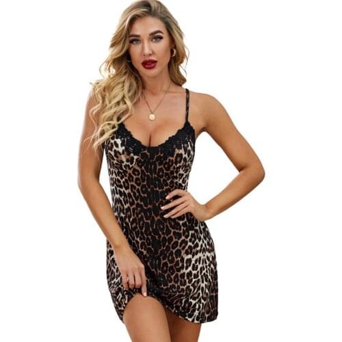Sexy Dress Erotic Porno Leopard Print Corset Lingerie Halter Mini Dress Lace Seam V Neck Lingerie Porno Summer Clothes Women