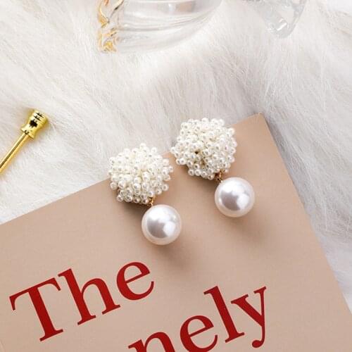 Vintage Handmade Style Simulated Pearl Beads Flower Stud Earrings Elegant Japan Korean Fashion Women Geometry Jewelry Girl Gifts