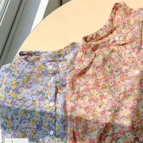 Chiffon Shirts for Women 2021 Ladies Tops Button Up Shirt Female Long Sleeve Shirt Printed Sweet Blouse Blusas Vintage Top 1031