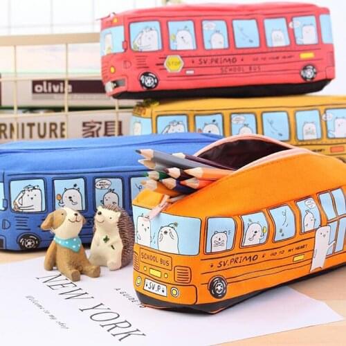 Students 3D School Bus Pencil Case Canvas Pencils Bags Kawaii Boy&Girl Capacity School Supplies Stationery Cosmetic Bag