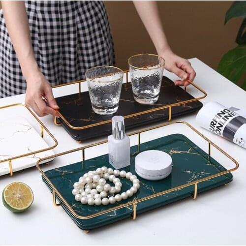 Nordic Creative Ceramic Tray Bathroom Washbasin Storage Rack Home Jewelry Cosmetics Desktop Storage Organizing Rack