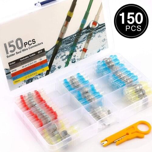 250Pcs/150Pcs Mixed Heat Shrink Connect Terminals Waterproof Solder Sleeve Tube Electrical Wire Insulated Butt Connectors Kit