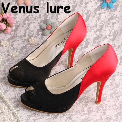 22 Colors Black and Red Heels Shoes for Women Open Toe Party Wedding Platform