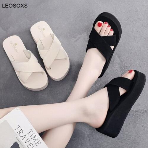 Womens Slippers Wear Cross Slope Heel High Heel New Fashion Summer Thick Bottom Herringbone Trawl Red Cool Drag