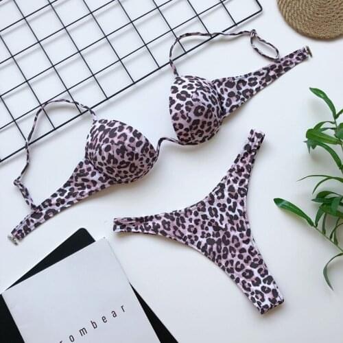 Women new vintage leopard print bikini set triangle push up swimwear high cut swimsuit female summer beach bathers bathing suit