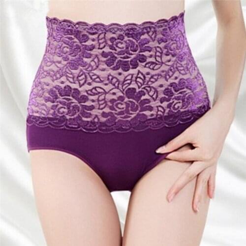 Plus Size Women Sexy Lingerie Lace Panties High Waist Tummy Control Brief Panties High Waist Body Shaper Sexy Underwear Female