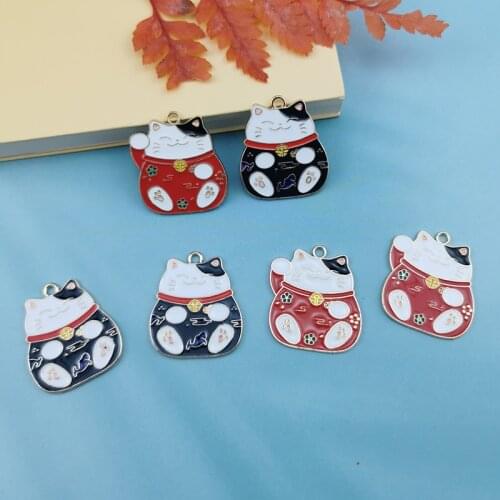 10Pcs Lucky Cat Metal Enamel Charms Golden Base Kitty Pendants Earring Finding Fit Fashion Jewelry Bracelet Making Accessories