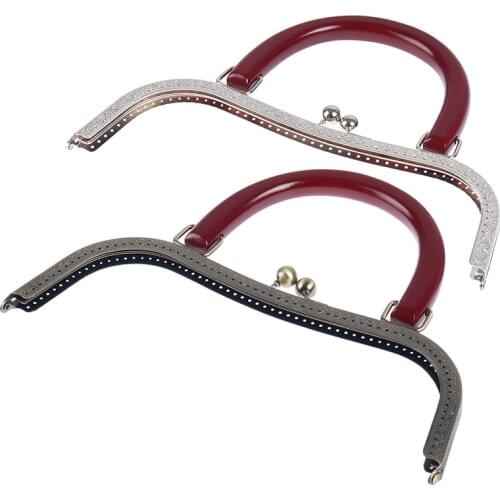 2Colors DIY Square Round Wood Metal Frame Kiss Clasp For Handle Bag Purse Accessories