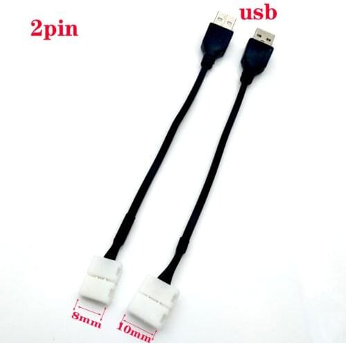 5pcs/lot 2pin 8mm 10mm Free Welding led connector 15cm cable to USB led strip connector for DC5V 5050 led strip
