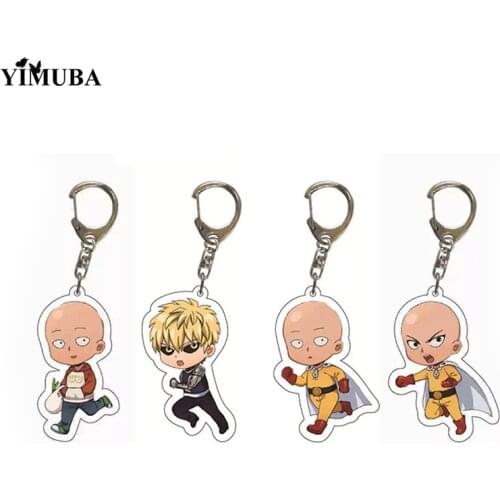 One Punch Man Cosplay Keychain Cute Fun Q Version Saitama Acrylic Figure Key Chain Cartoon School Bag Pendant Anime Accessories