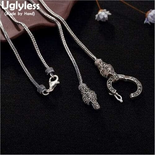 Uglyless S 925 Sterling Silver Necklaces without Pendants Unisex Snake Chains Vintage Thai Silver Fine Jewelry Marcasite Collier
