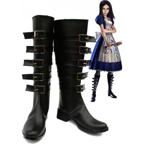 Alice Madness Returns Cosplay Boots Shoes For Adult Women Men Halloween Christmas Party Black Boots