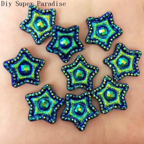 Black DIY 40PCS 16mm AB Resin Star Flatback Rhinestone Scrapbook Crafts Button F124